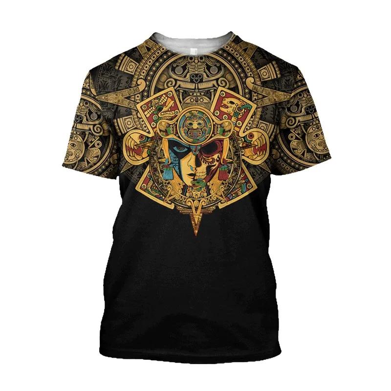 Summer Trend Harajuku 3D Printed Top Mexico Aztec Men's Casual T-shirt Street Fashion Classic Vintage O Neck Loose
