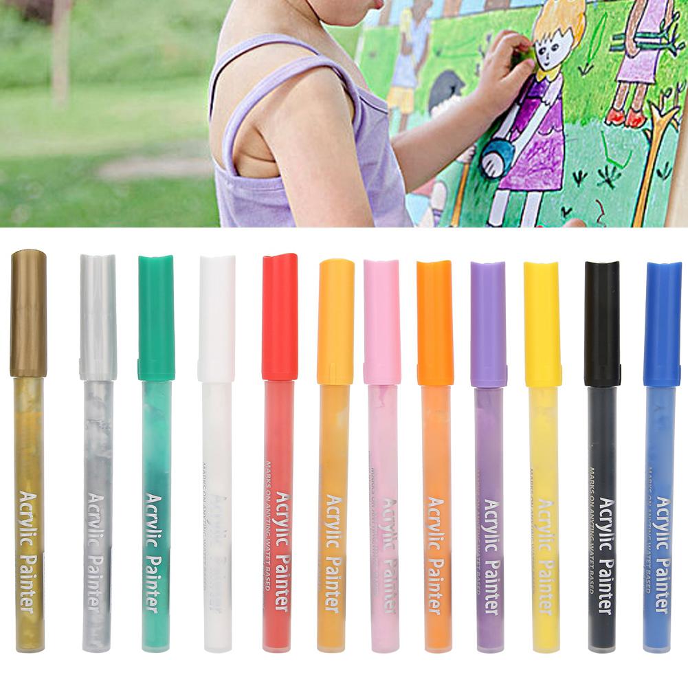 Coloured Acrylic Marker Pen Kit Non Toxic Water Based Painting Drawing Tool(12 Colors )