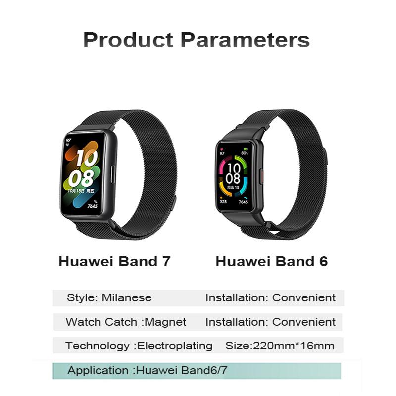 Metallklokkerem for Huawei Band 6 7 Band Honor 6 Armbånd med TPU-veske Skjermbeskytter Myk film Huawei Magnetic Loop Strap