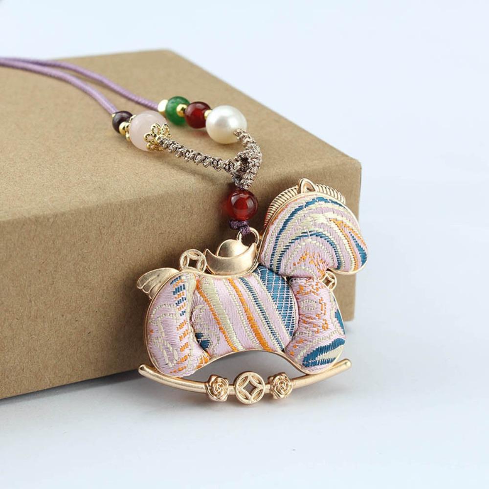 Ancient Style New Chinese Style Necklace Hanging Rope Beads Horse Pendant Women