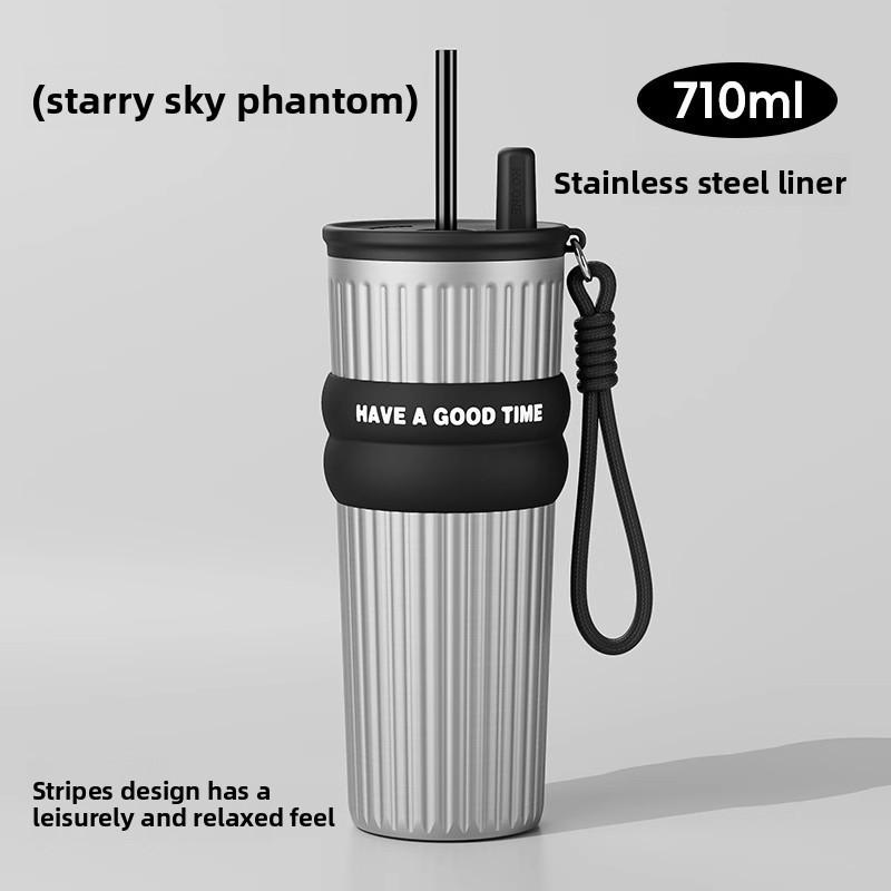 Insulated Travel Mug With Straw For Women Large Capacity Stainless Steel Car Cup For Cold Drinks