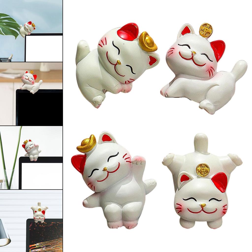 Cute Resin Small Lucky Cat Miniature Cat Figure Desktop Ornament Cat Decoration for Office Desk Car Dashboard