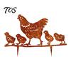 Decorative Flower Bed Inserts Rusty Animal Garden Stakes, Metal Hen/Chicken/Goat/Deer Yard Art Silhouette Decor for Hollow Carved Figures Lawn