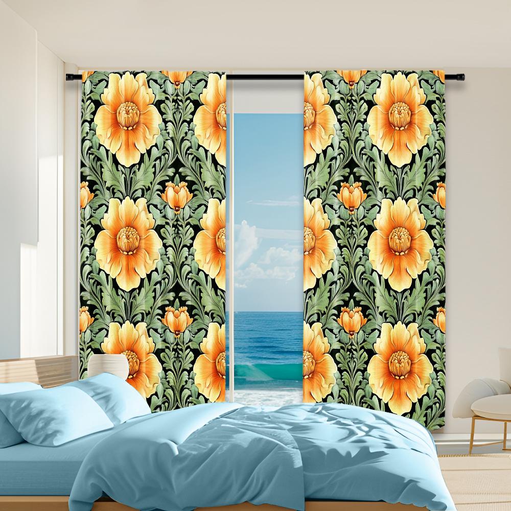 

Set Of 2 Vintage Versatile Polyester Transparent Curtains Home Decoration Floral Use Bedrooms Living Rooms Curtain Perfect For Room W100*H70(CM)-Hooks&1PCS