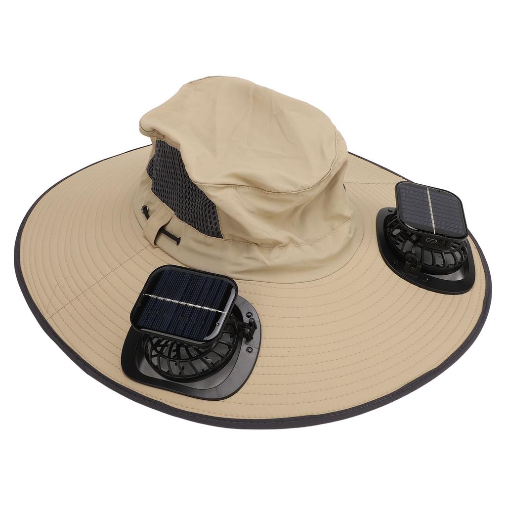 Mens Sun Hat with 2 Solar Fans Nylon UPF50 Wide Brim Fast Drying USB Rechargeable Cooling Fan Fisherman Hat for Beach Outdoor Sports
