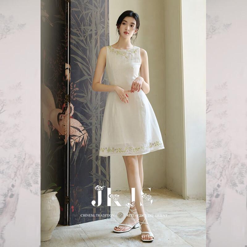 JK&JS Tencel Linen Embroidered A-line Dress