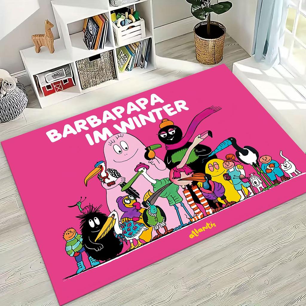 Cartoon Les Barbapapa Barbamama Family Rug for Bedroom Living Room Sofa Home Doormat Decor, Large Kids Play Non-slip Floor Mat