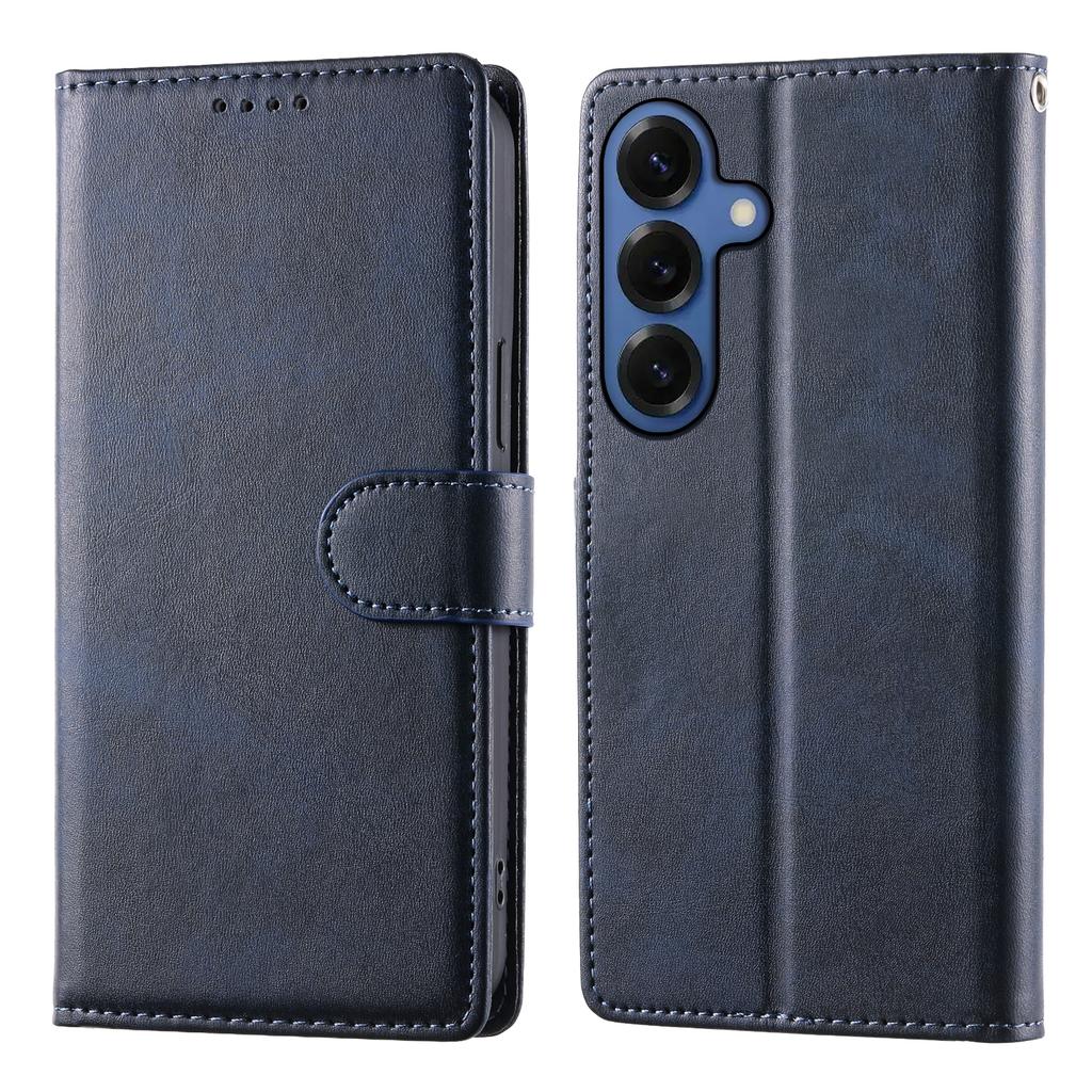 For Samsung Galaxy S26+ Case Stand Wallet Calf Texture PU Leather Flip Phone Cover with Wrist Strap