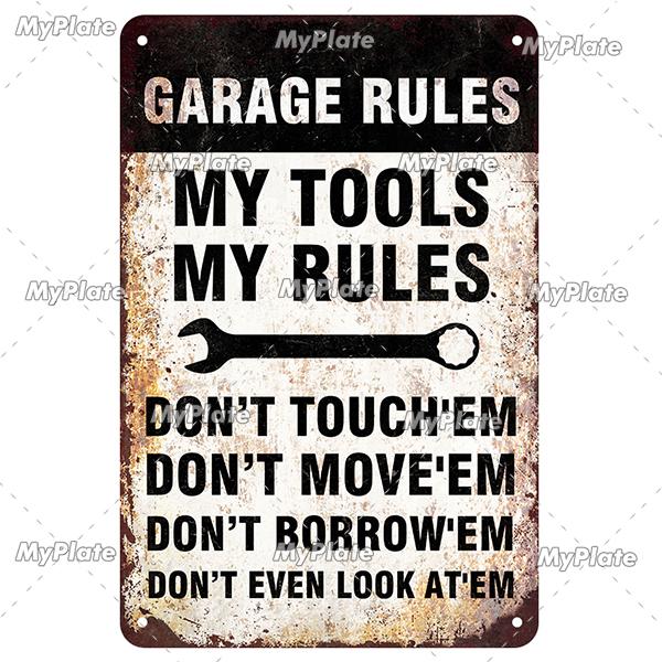 Vintage Auto Garage Metal Sign Vintage Plaque Rules Tin Sign Plate Wall Decor For Bar Club Man Cave Cartoon Art Painting Poster