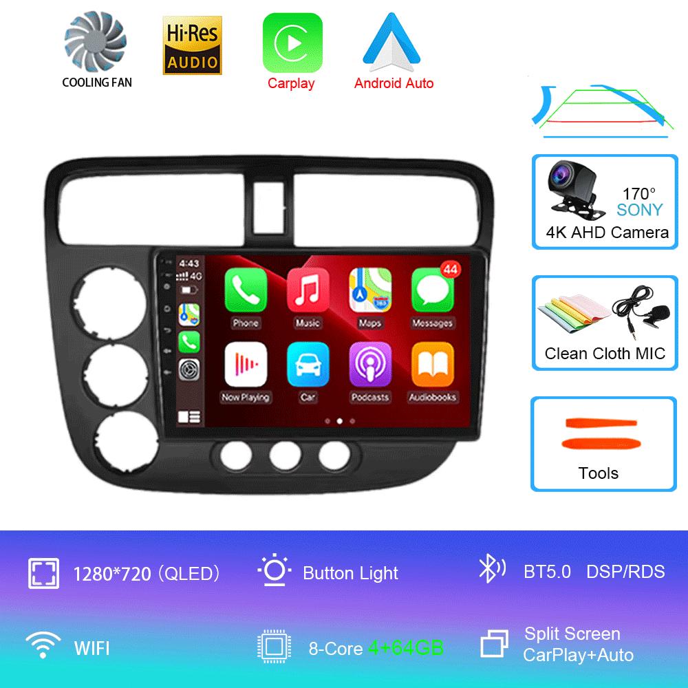 Car Radio Android 14 Carplay Auto Multimedia Player For Honda Civic 7 2000-2006 Navigation Autoradio GPS Stereo 2din Head Unit
