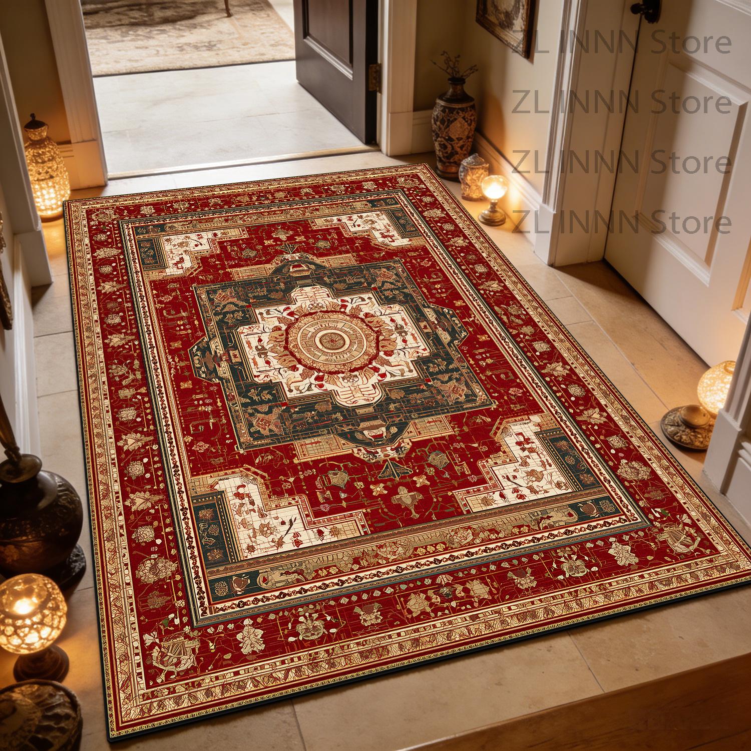 

Persian Geometric Style Home Entryway Carpet Ethnic Decoration Large Living Room Rugs Bedroom Office Sofa Non-slip Mat Fluffy 60x90cm
