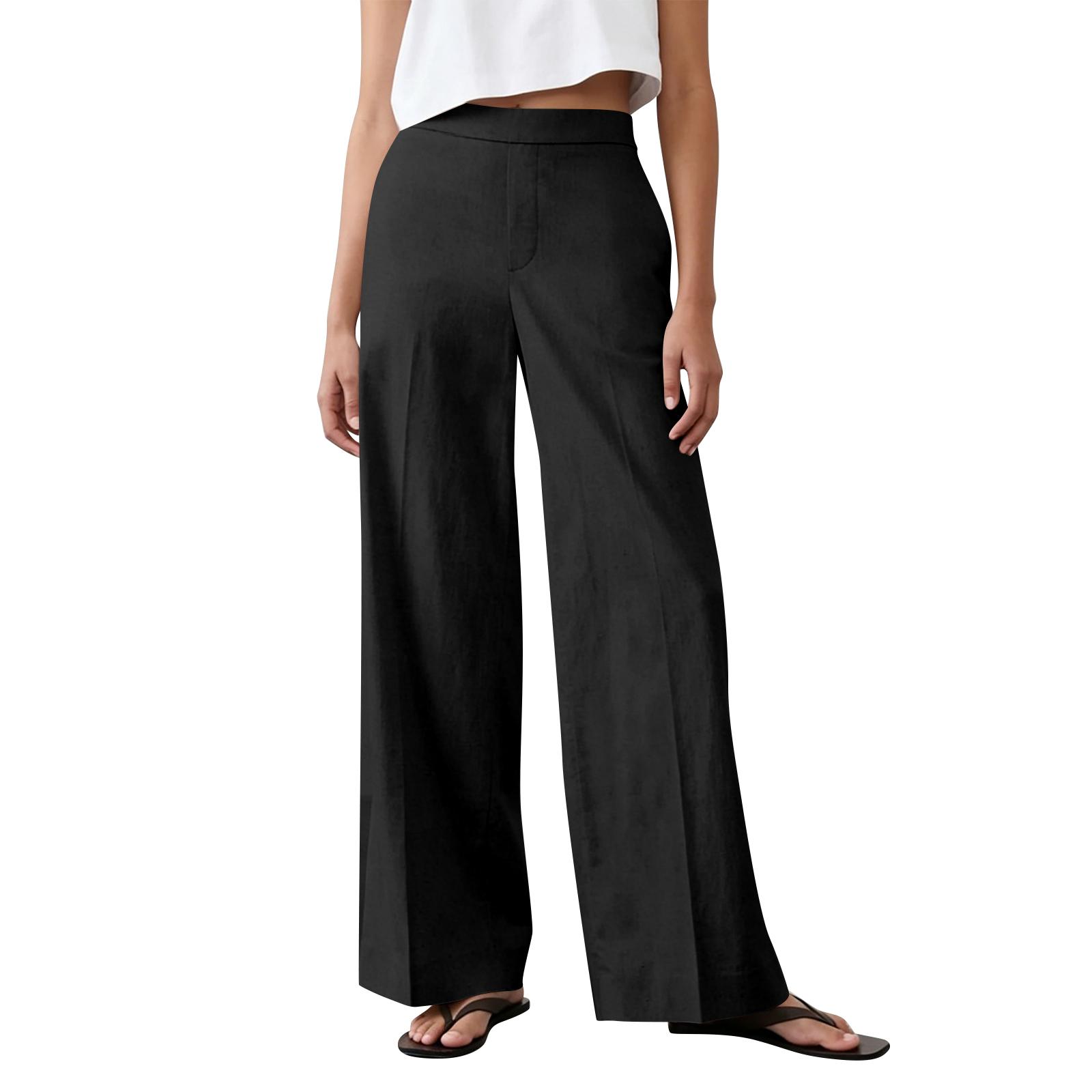 

Wide Leg Linen Pants for Women High Waist Loose Fit Trousers with Pockets Casual Straight Leg Lightweight Bottoms S чёрный