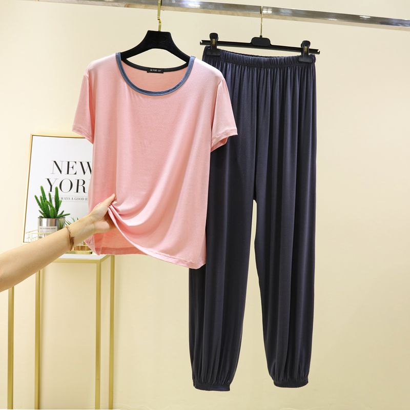 

Modal Short-Sleeved T-shirt Women s Summer Outwear Sports Suit High Waist Plus Size Casual Jogger Pants Pajamas Pajamas Light pink XL (60.00 kg-70.00 kg recommended