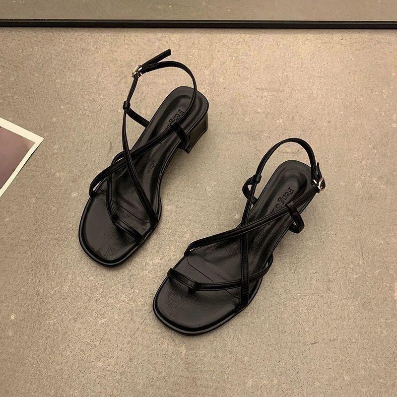 Новые римские сандалии для женщин, летний стиль феи 2025, новые модные босоножки высокого класса на толстом каблуке среднего размера I 35 чёрный