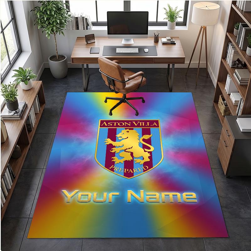 Crystal Velvet Rug Aston Villa Print Custom Name Text Floor Mat Home Decor