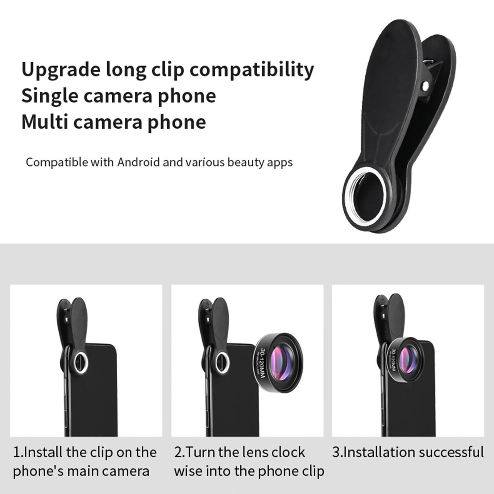 

Universal Mobile Phone Macro Lens 30mm 120mm smartphone Camera Lens No Distortion with Cleaning Cloth Storage Box чёрный