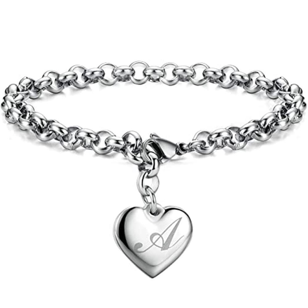 26-Letter Engraved Titanium Steel Bracelet for Women - Stylish European & American Design with English Letters