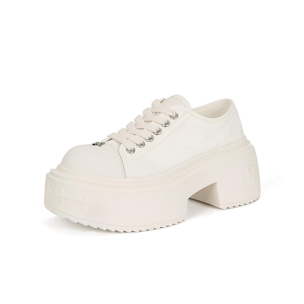 [sheii Su Yinyin] 7cm water floating~ big round head thick sole heightening canvas casual shoes women's derby board shoes