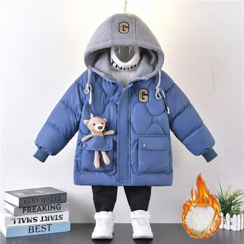 

Утепленная флисом теплая куртка с пуховым хлопковым наполнителем для мальчиков, зимняя детская куртка с капюшоном 110cm хаки