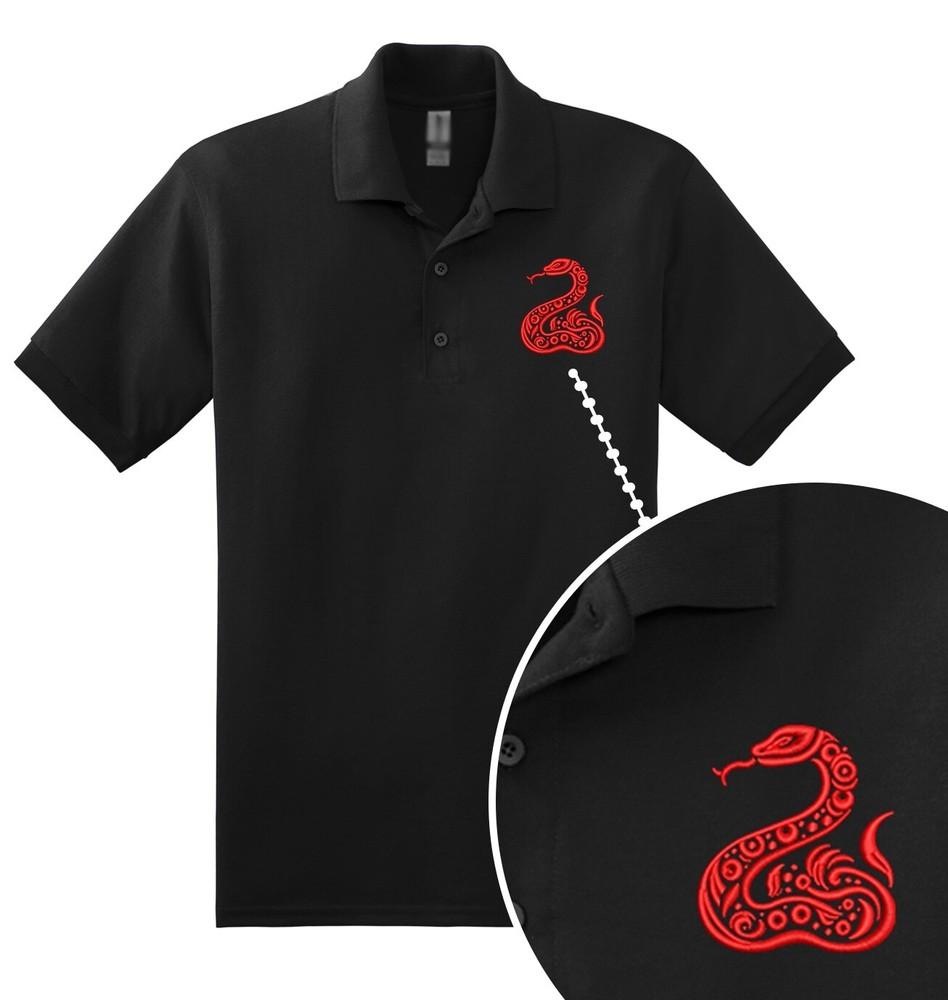 Chinese New Year Red Snake Embroidered Polo Black Shirt Unisex T-Shirt XXXL