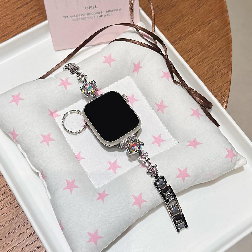 Rosa Glitzer Diamant Katze Metallarmband für Apple Watch S11 S10 46 42 45 44 41 40 38mm Mädchen Geschenk Kompatibel mit für iWatch Serien