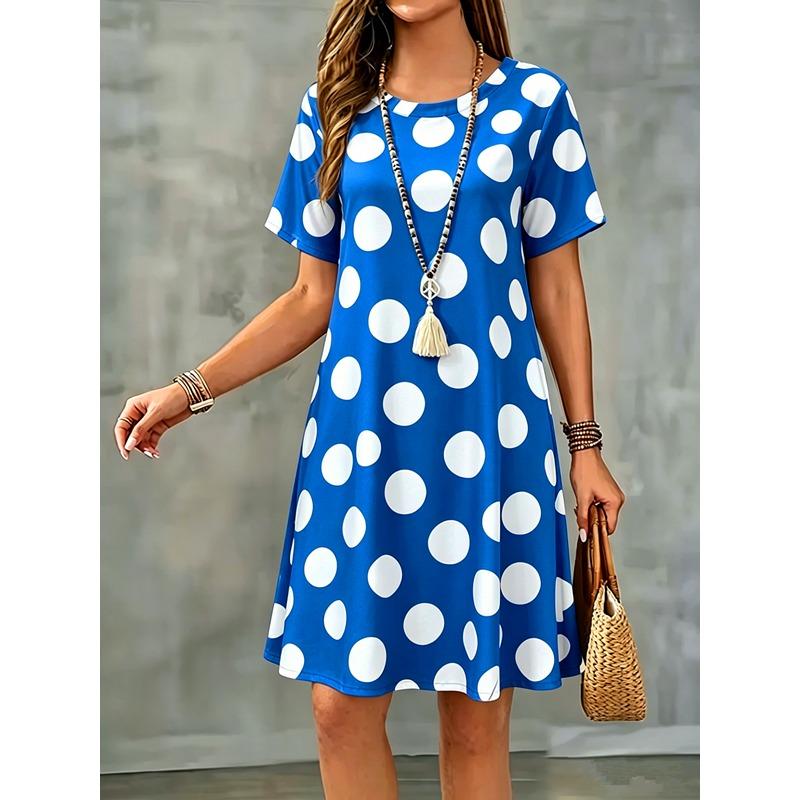 Summer Women Short Sleeve Dress Fashion Elegnat Women's Print Loose Plus Size Dresses