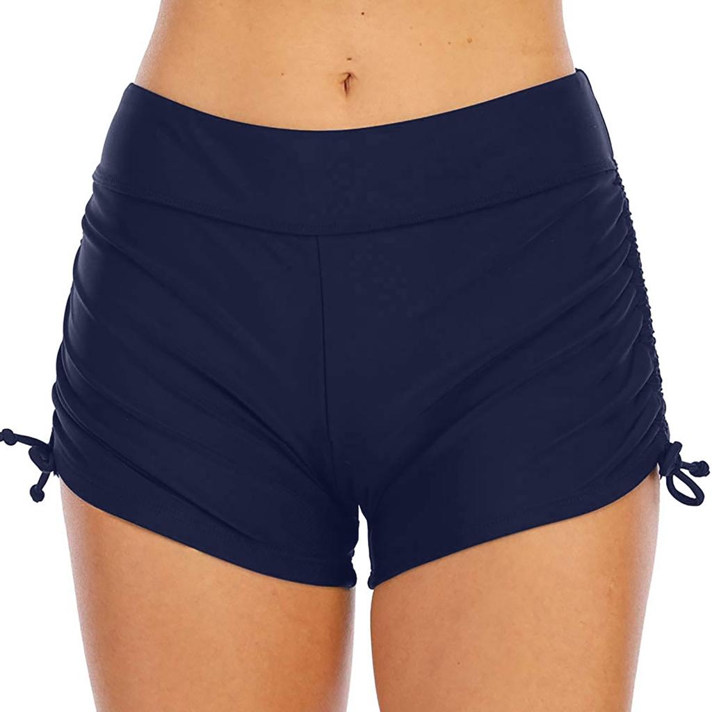 Women's Solid Color Bottom Up Light Proof  Motion Yoga Drawstring Swimming Trunk