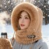 Autumn And Winter Women Thermal Plush Hat Hood Scarf And Mask Ear Protection Windproof Thick Design For Riding Outdoor