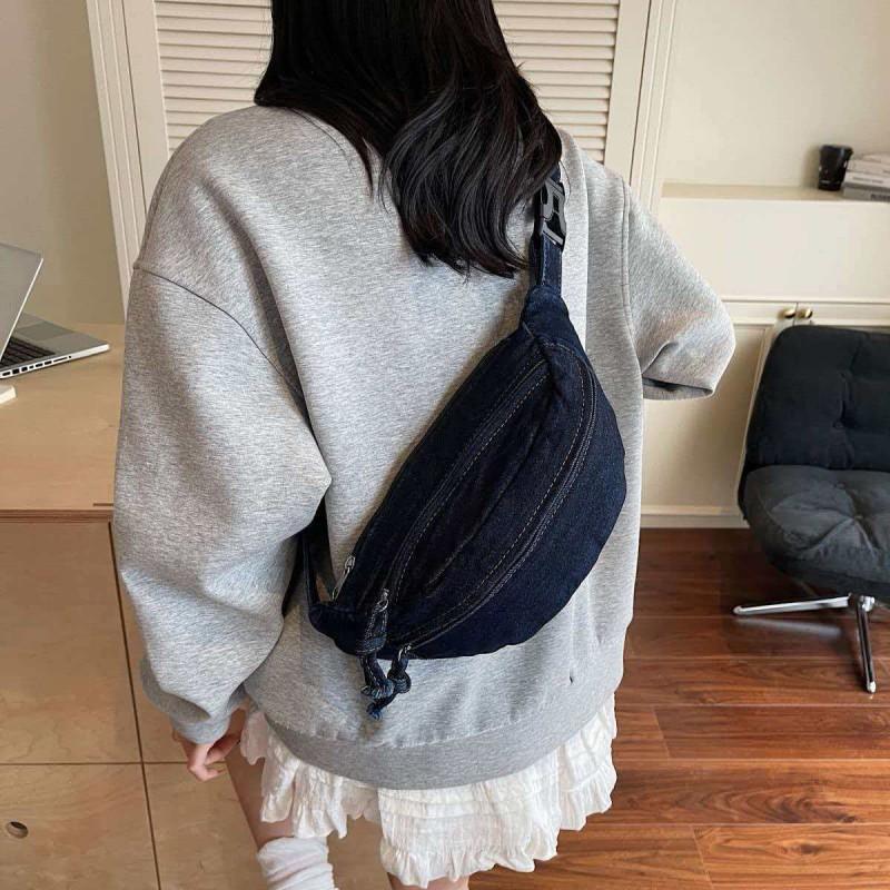 

Denim Small Bag Cross-body Light Breast Women s Dumpling Sports Riding Backpack Waist 27x9x12