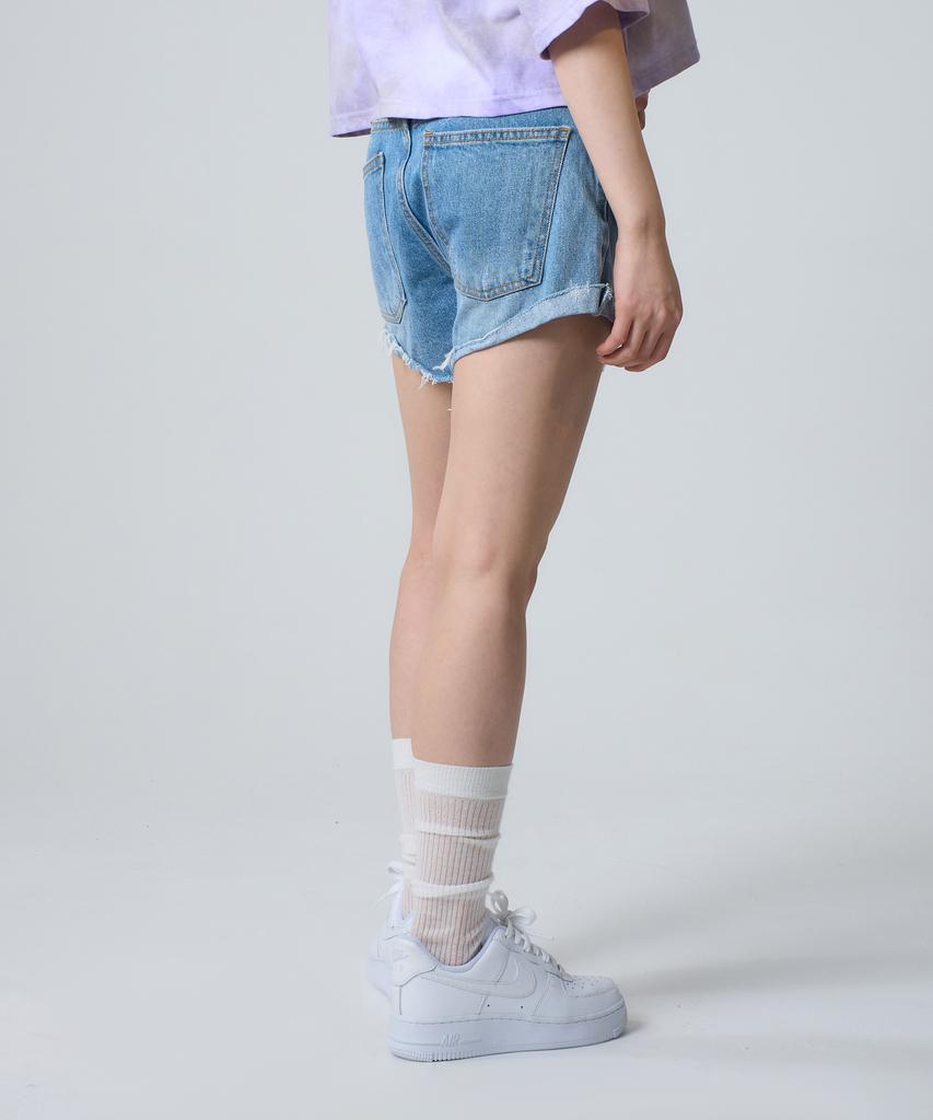 UNKNOWN PLANET Roll-Up Slit Mini Denim Shorts Blue