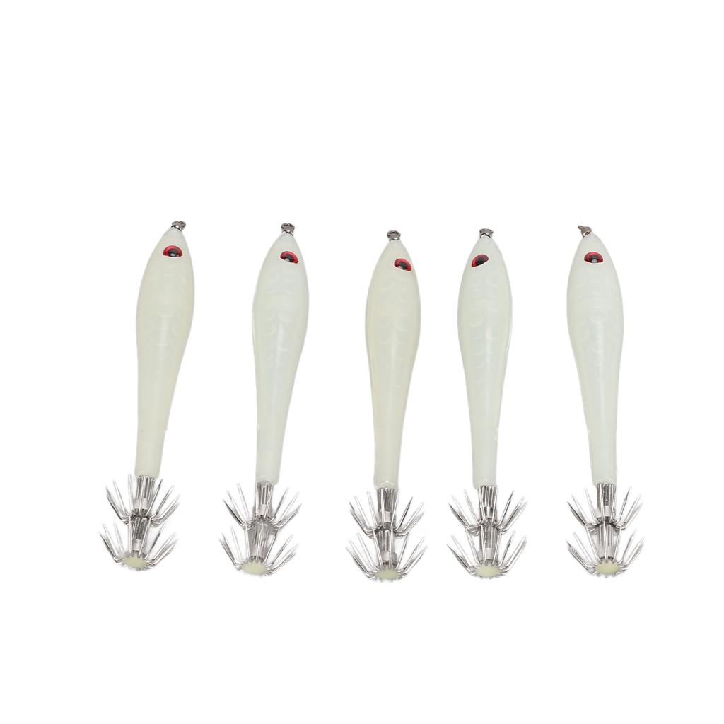 5PCS Hard Fishing Lure Simulation Squid False Bait Hooks Artificial Squid Double Hook JigLuminous White