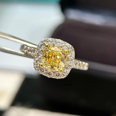Musla Design Elegant 925 Sterling Silver Yellow Square Ring for Women Luxury Wedding Anniversary Gift Sparkling Jewelry