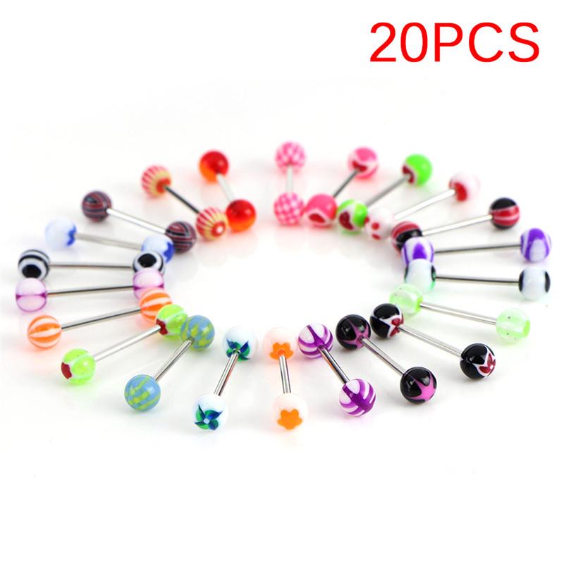 20/50/100Pcs Tongue Bars Surgical Steel Barbell Rings Ball Body Piercing Jewelry