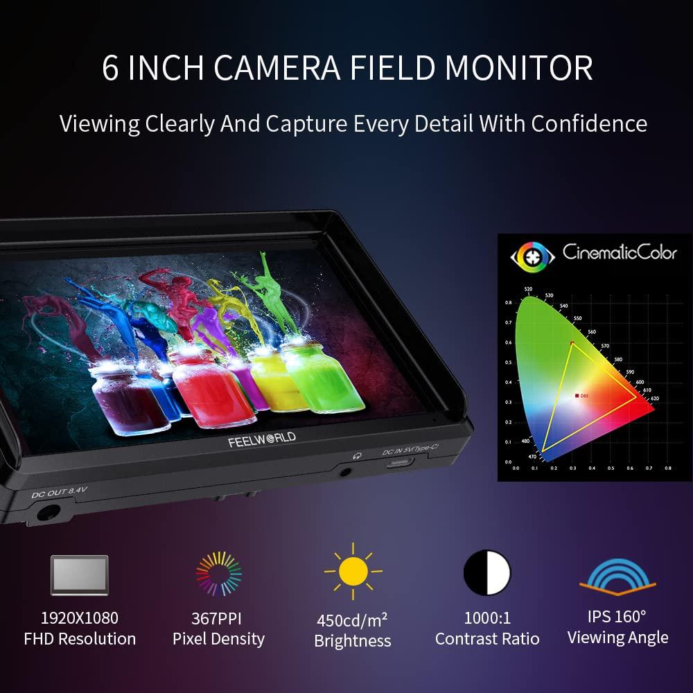 FEELWORLD FW568 DSLR Kamera Kompakt Feltmonitor med 3D LUT Bølgeform Vektor Full HD 1920x1080 HDMI Inn og Utgang F550 og Lagring 6-tommers