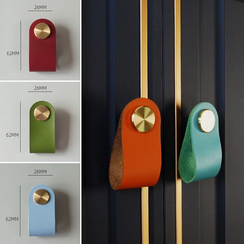 

1 шт. кожаный ремешок для шкафа, ручка для ящика шкафа, яловая кожа, латунная дверная мебельная фурнитура