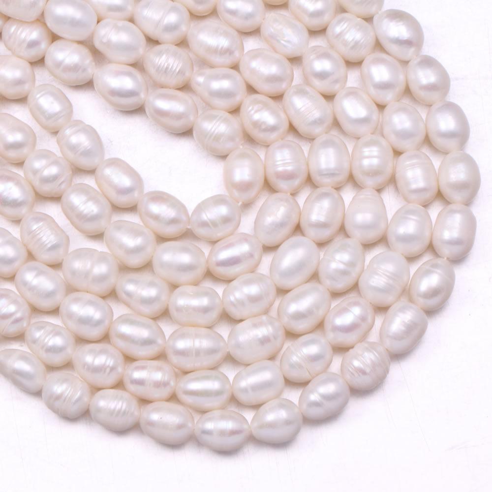 1String, White Natural Freshwater Pearls, Oval Pearl Beads, 8–9 Mm, for DIY Necklace Accessories, Valentine's Day Gifts, 36cm