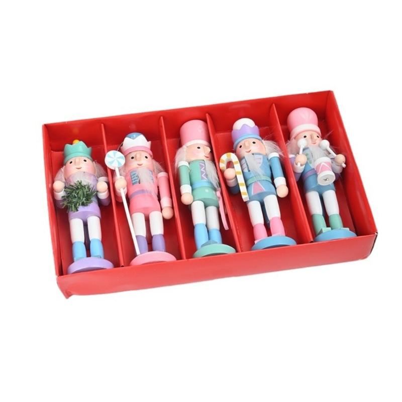6pcs Festival Wood Soldier Figurines Holiday Nutcrackers Ornament in Soft Color for Creative Party Decoration