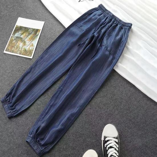 Women Harem Pants High Waist Solid Color Drawstring Loose Ankle-banded Daily Wear Deep Crotch Casual Elastic Waist Women Trousers Female Clothes