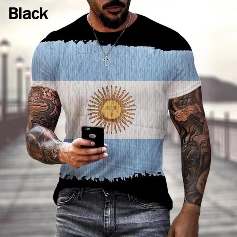 Argentiniens neues modisches 3D-bedrucktes T-Shirt mit Street-Fun-Persönlichkeit und Hip-Hop-Flair, cooles, lässiges Kurzarm-Oberteil