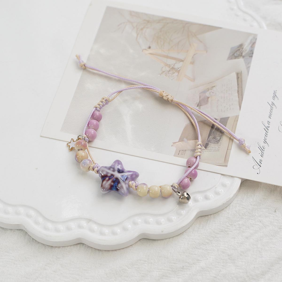 

New Arrival Fashion Cute Ocean Starfish Star Bell Ceramic Woven Bracelet for Women Friends Summer Charm Jewelry Accessory Gifts