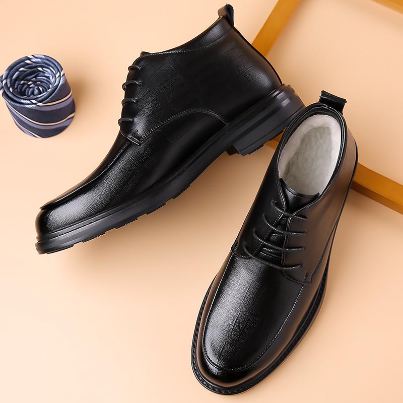 Fashion Italy Designer Men Leather Casual Boots Black Leather Men's Shoes Trend Handsome Office Ankle Boot Winter Snow Shoes Man