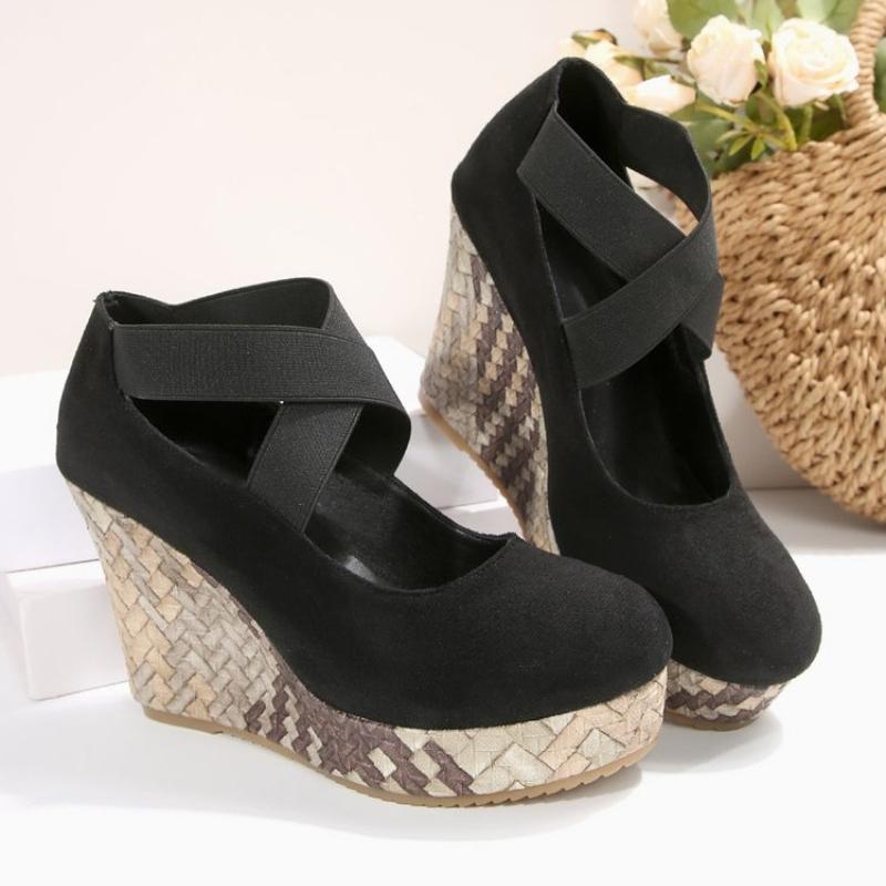 Fashion New Women's Wedges Shoes Spring Autumn Round Head Fashion Platform High Heels Cross with Single Shoes Straw Zapatos De Mujer