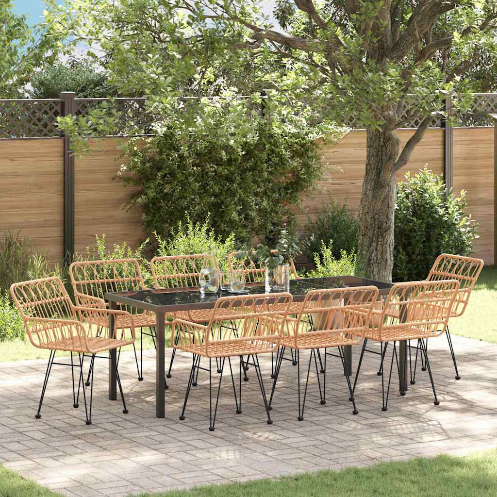 Garden Dining Set 9 pcs Brown Powder Coated Steel