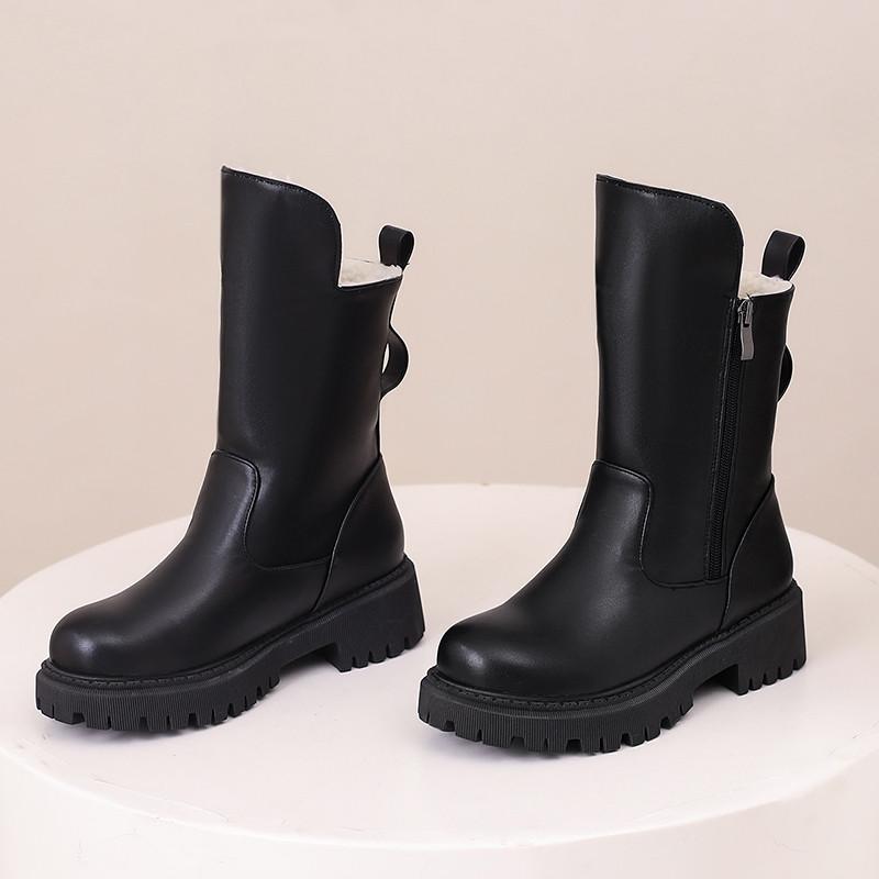 Women's low-heeled short boots autumn and winter new warm plush short boots versatile large-size short boots
