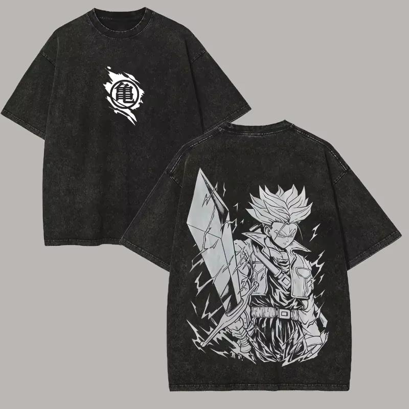 Trunks T Shirt Dragon Ball Z Men Vintage Acid Wash Oversized Cotton Future Sword Kanji Manga Graphic Anime Clothing S