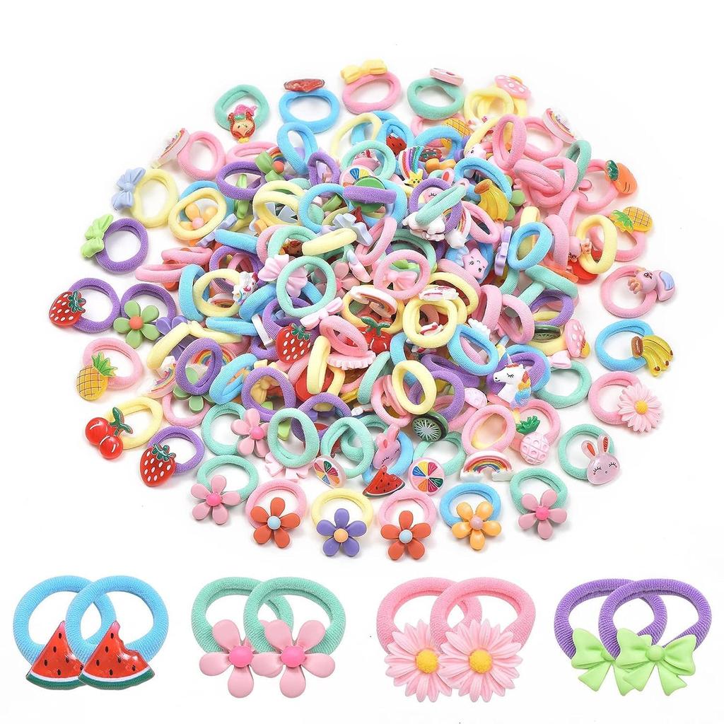 NEOBABY Elastic Hair Rubber Bands Ties Accessories for Kids Baby Girls & Women's with Fancy Cartoon Characters Designs (Assorted, 12 Pairs)