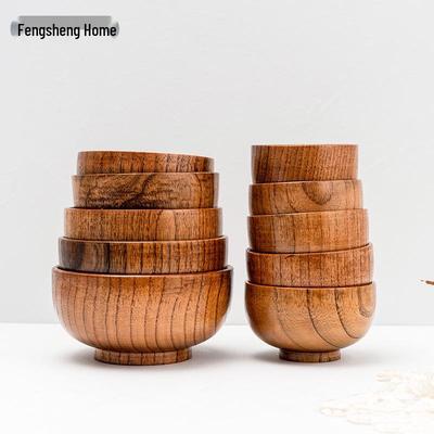 Japanese Jujube Wooden Bowl - Anti-scald, Round Bowl for Noodles, Soup, or Rice