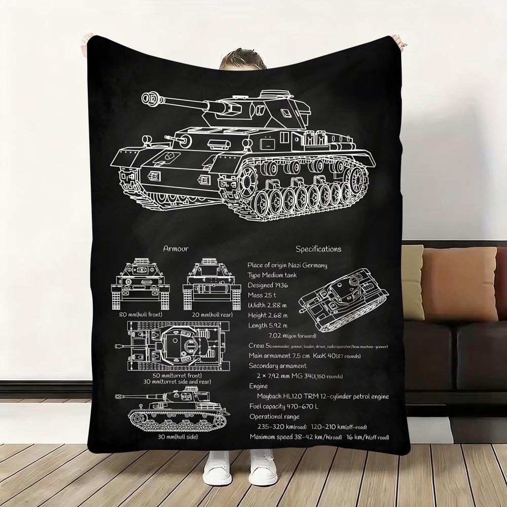 Tanks Blueprint Black  Heavy Tank Throw Flannel Fluffy Soft Blanket Warm Skin-Friendly Throw for Sofa Bed Office Nap Winter
