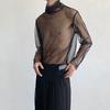 Men Mesh Sheer Turtleneck Casual T-Shirts Nightclub Long Sleeve Base Shirts Mens Undershirt Transparent Tops Club Streetwear