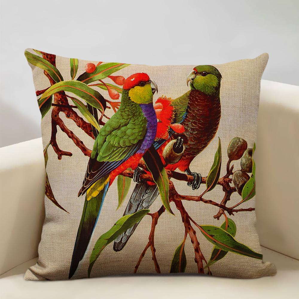 Bird Parrot Sofa Cushion Cover Bedroom Living Room Hotel Cafe Decoration Pillow Case 45x45cm Linen Pillowcase Chair Cushions